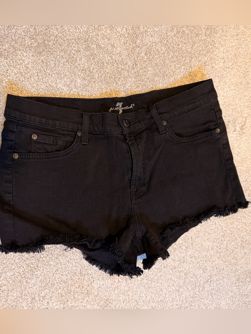 7 For All Mankind Black Denim Cutoff Shorts Size 29 Frayed Hem